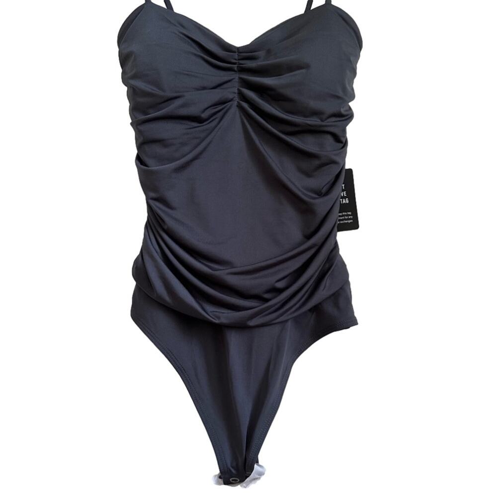 Express Bodysuit Top Sleeveless Ruched Shirred Contour Collection Gray XS NEW - Picture 7 of 13